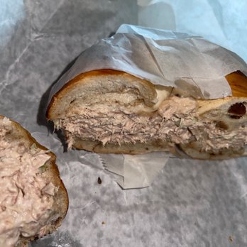 Toasted Gourmet Bagels - Tuna salad on cinnamon raisin bagel - Bagels Near Me - East Meadow, New York Toasted Gourmet Bagels - Tuna salad on cinnamon raisin bagel - Bagels Near Me - East Meadow, New York