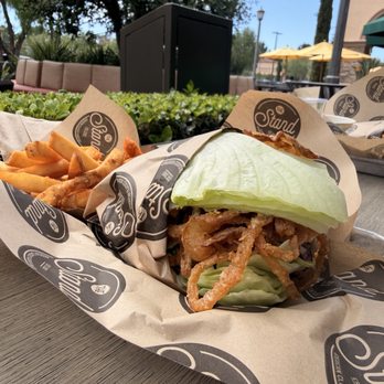 The Stand - American Classics Redefined - Miso Salmon Sandwich lettuce bun - New American Near Me - Irvine, California The Stand - American Classics Redefined - Miso Salmon Sandwich lettuce bun - New American Near Me - Irvine, California