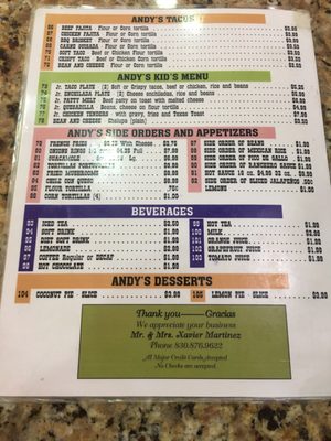 Menu photo 1 Andy's Restaurant Carrizo Springs, TX