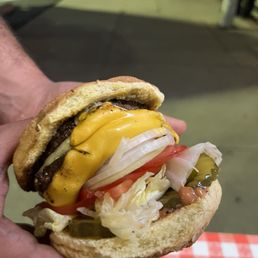 I got a double, George's way (it has jalapeños)! Very juicy burger :) I got a double, George's way (it has jalapeños)! Very juicy burger :)