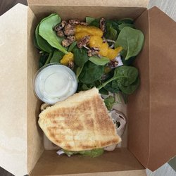 We Serve. Coffee - Pick 2 combo  California panini and spinach salad