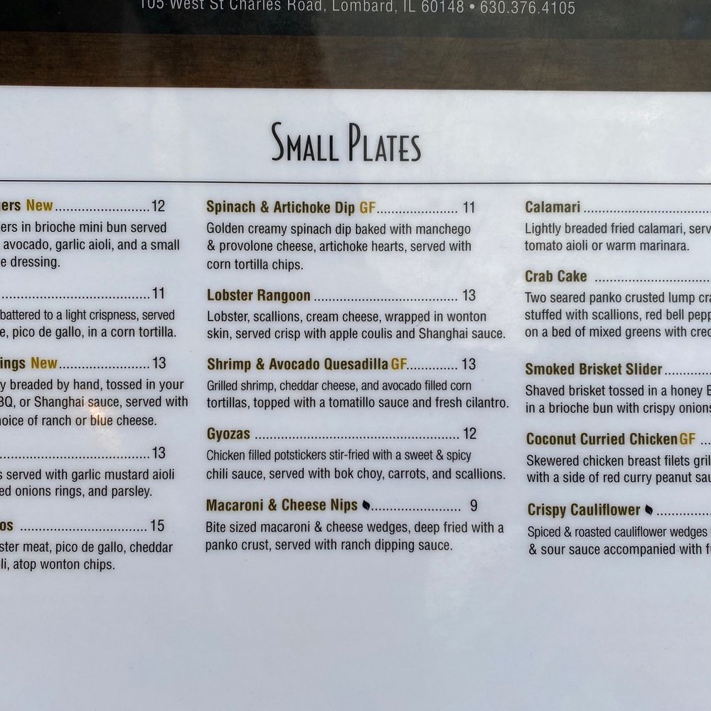 GroundLevel 105 - Menu - Wine Bars Near Me - Lombard, Illinois