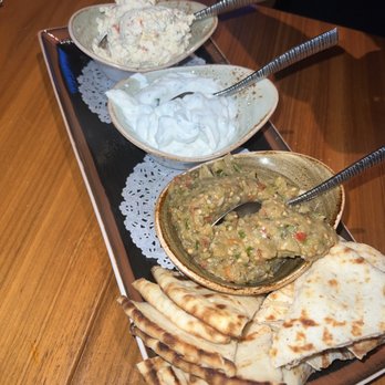 Amylos Taverna - Tyrokafteri (spicy feta), tzatziki, melitzanosalata (eggplant)) - Seafood Near Me - Astoria, New York Amylos Taverna - Tyrokafteri (spicy feta), tzatziki, melitzanosalata (eggplant)) - Seafood Near Me - Astoria, New York