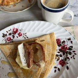 Poached pear and brie crepe Poached pear and brie crepe