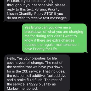 Priority Nissan Chantilly - My conversation with Bruno - polite guy. This is for reference. - Car Dealers Near Me - Chantilly, Virginia