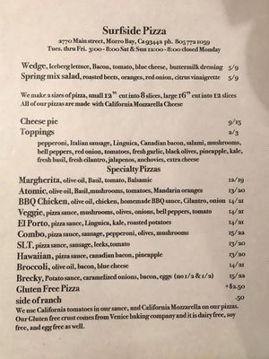 Menu photo 7 Surfside Pizza Morro Bay, CA Menu photo 7 Surfside Pizza Morro Bay, CA