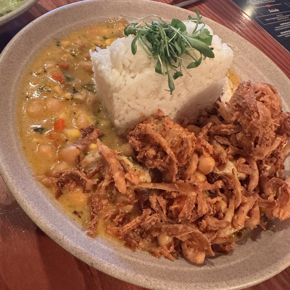 Dragon's Den - Majisto's Chickpea Curry add grilled chicken - American Near Me - Carlsbad, California Dragon's Den - Majisto's Chickpea Curry add grilled chicken - American Near Me - Carlsbad, California