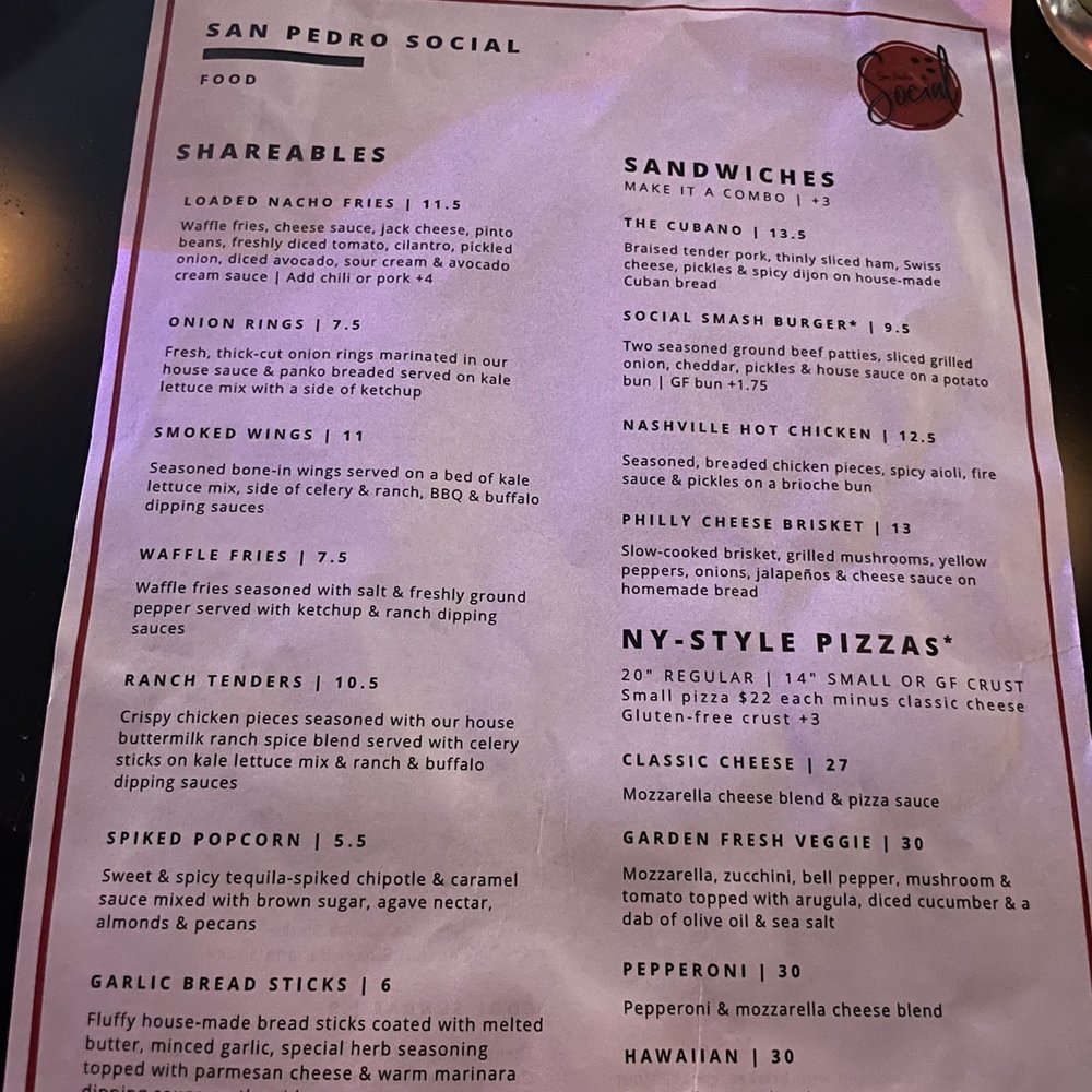 San Pedro Social - Food menu - Bowling Near Me - San Jose, California San Pedro Social - Food menu - Bowling Near Me - San Jose, California