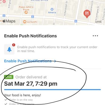 Drunk Crab - Then hours later the app updated and said it was actually delivered at 7:29PM. I still had no alert that it was ever delivered. - Seafood Near Me - Philadelphia, Pennsylvania Drunk Crab - Then hours later the app updated and said it was actually delivered at 7:29PM. I still had no alert that it was ever delivered. - Seafood Near Me - Philadelphia, Pennsylvania