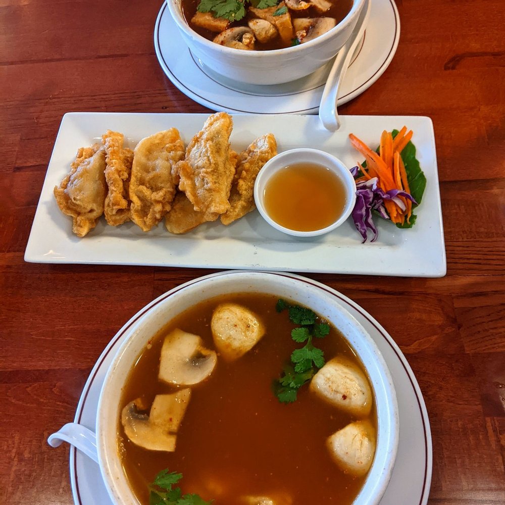 Twisted Noodles - Tom Yum and Fried Tofu dumplings - Thai Near Me - Durham, North Carolina Twisted Noodles - Tom Yum and Fried Tofu dumplings - Thai Near Me - Durham, North Carolina