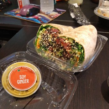 Carrot Express - Poke wrap with soy ginger dressing - Juice Bars & Smoothies Near Me - Kendall, Florida Carrot Express - Poke wrap with soy ginger dressing - Juice Bars & Smoothies Near Me - Kendall, Florida