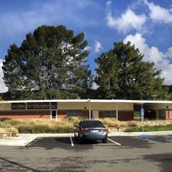 Silverado Library - A panorama of the outside of the Silverado Library. It's a funny, long, flat building.