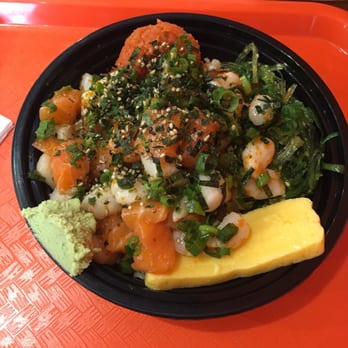 All About Poke - Medium Bowl. Brown rice w/ spicy tuna, salmon, and scallops - Seafood Near Me - Studio City, California