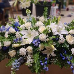 Cason's Flowers & Gifts - Blue and white casket spray