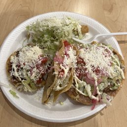 Sope, Taquito, Taco, and Tostada. All were great, especially the Sope. Sope, Taquito, Taco, and Tostada. All were great, especially the Sope.