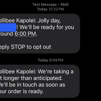 Jollibee - false notification of delay - Chicken Shop Near Me - Kapolei, Hawaii