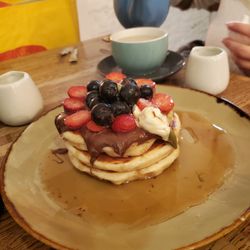 Nutella and pistachio pancakes