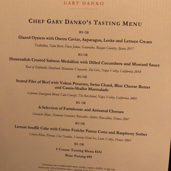 Gary Danko - Menu - New American Near Me - San Francisco, California