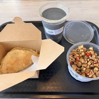 Heartland Cafe & Mart - Cabbage dumpling (left), Back sesame rice milk (top), Double spices bean curd cold dish (right) - Vegetarian Near Me - Walnut, California