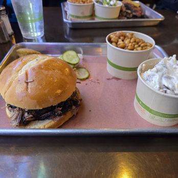 My 4 Sons BBQ - Brisket Sandwich Plate with BBQ Beans and Potato Salad - Barbeque Near Me - Tacoma, Washington My 4 Sons BBQ - Brisket Sandwich Plate with BBQ Beans and Potato Salad - Barbeque Near Me - Tacoma, Washington