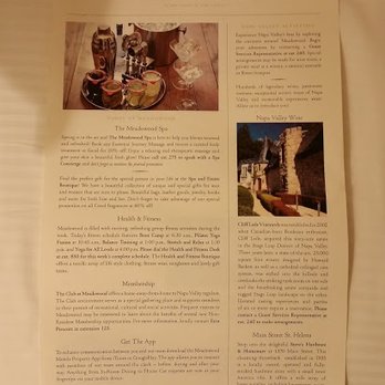 Meadowood Napa Valley - Daily newsletter with classes, happy hours, etc. listed. Very informative. - Hotels Near Me - St. Helena, California