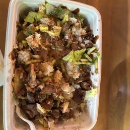 Pork Rice Bowl after digging in. Pork Rice Bowl after digging in.