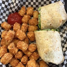 Key West Shrimp BLT Wrap with tater tots Key West Shrimp BLT Wrap with tater tots