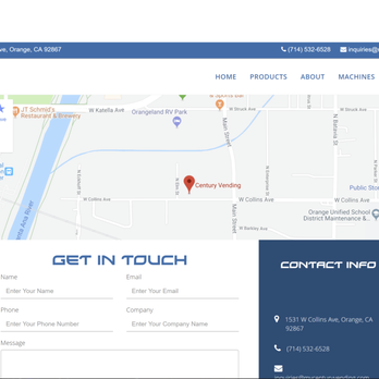 Kreative Tek Solutions - Century Vending Contact Page - Web Design Near Me - Placentia, California