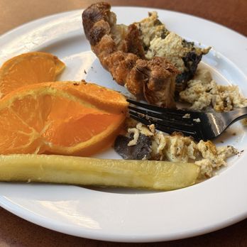Bijan Bakery & Cafe - Vegetarian quiche with a pickle and orange slice. - Bakeries Near Me - San Jose, California Bijan Bakery & Cafe - Vegetarian quiche with a pickle and orange slice. - Bakeries Near Me - San Jose, California