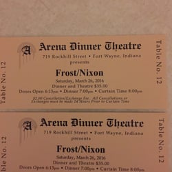 Arena Dinner Theatre - And here are our two tickets to Frost/Nixon. There's not a bad seat in the house. There are 14 tables and a total capacity of ~100.