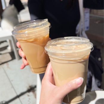Saint Frank Coffee - Iced Latte (L: Oat Milk, R: Whole Milk) - Coffee & Tea Near Me - San Francisco, California