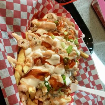 Star Bowling Bar & Grill - Galactic fries! Covered with shrimp and awesome sauce. - Seafood Near Me - Beaumont, Texas Star Bowling Bar & Grill - Galactic fries! Covered with shrimp and awesome sauce. - Seafood Near Me - Beaumont, Texas