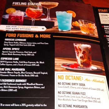 Ford's Garage Boynton Beach - Drink menu. - Comfort Food Near Me - Boynton Beach, Florida