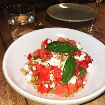 Layline - WATERMELON Salad- feta, Calabrian chili, basil, hazelnut (7.5/10) - New American Near Me - Excelsior, Minnesota