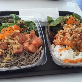 Pokestuf - All salmon with soba (left) and rice (right) - Hawaiian Near Me - Alhambra, California Pokestuf - All salmon with soba (left) and rice (right) - Hawaiian Near Me - Alhambra, California