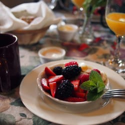 Inn at Felt Manor - Fruit salad with amaretto dipping sauce yuuummm