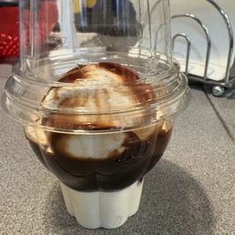 Large sundae. Does this look like a large sundae? I don't think so. Large sundae. Does this look like a large sundae? I don't think so.