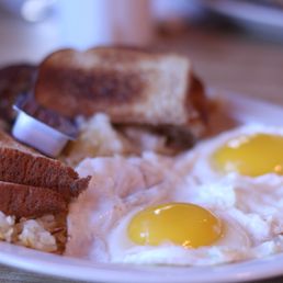 a plate of eggs and toast