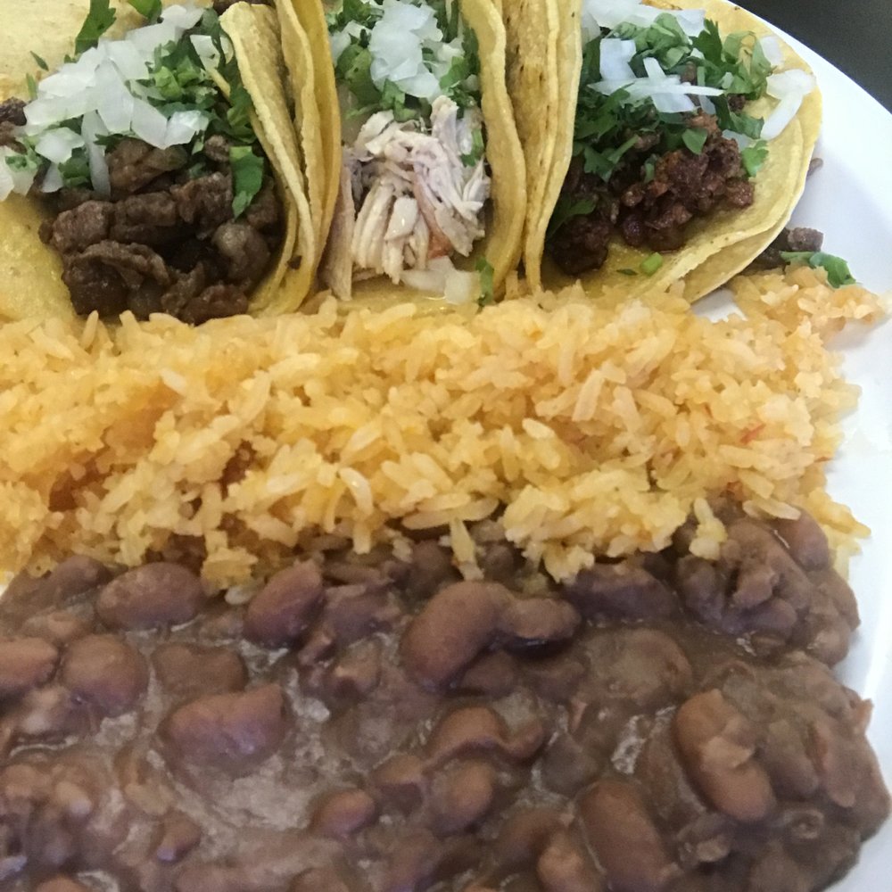 Tacos Express - Three tacos with beans and rice - Mexican Near Me - Madera, California Tacos Express - Three tacos with beans and rice - Mexican Near Me - Madera, California