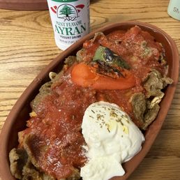 Iskender and a Mint Ayran Yogurt drink