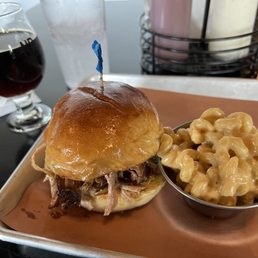 Pulled Pork Sandwich, Mac n' Cheese, and Moon Pie Beer Pulled Pork Sandwich, Mac n' Cheese, and Moon Pie Beer