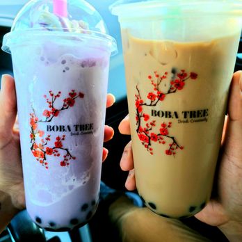 Boba Tree - Taro blended with whipped topping(left) and the Hokkaido(right) both medium size. Love the design on the cups! Drinks are delicious. - Bubble Tea Near Me - Vancouver, Washington Boba Tree - Taro blended with whipped topping(left) and the Hokkaido(right) both medium size. Love the design on the cups! Drinks are delicious. - Bubble Tea Near Me - Vancouver, Washington