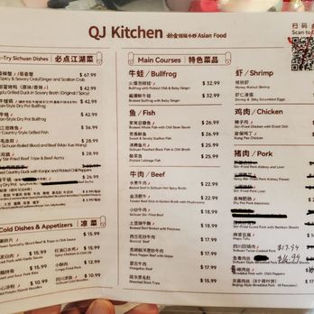 QJ Kitchen - Menu back - Szechuan Near Me - Lake Forest, California