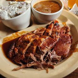 Back Porch Bar & Grill - Brisket plate with potato salad and spicy baked beans (little runny but flavorful)