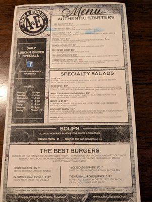 Menu photo 1 Arch & Eddies Gathering House Jackson, OH