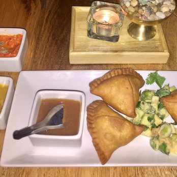 Ghee Indian Kitchen - Smoked chicken samosas - Indian Near Me - Miami, Florida Ghee Indian Kitchen - Smoked chicken samosas - Indian Near Me - Miami, Florida