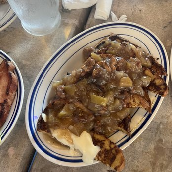 Standard Service - French toast with stewed apples & a cream sauce (think carrot cake or red velvet icing ) - this was ridiculously good to us. - New American Near Me - Gainesville, Georgia