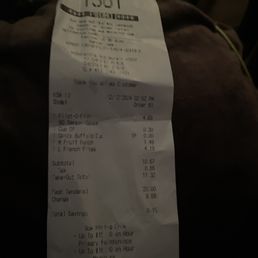 the receipt for the restaurant