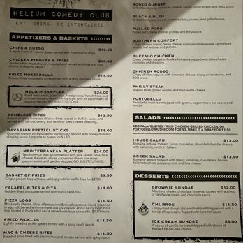 Helium Comedy Club / Elements Bar & Grille - Menu - Comedy Clubs Near Me - Buffalo, New York
