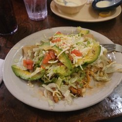 Los Parrilleros - White Queso topped Chicken and Spinach Enchiladas (special order) - variant of the 4 enchilada plate